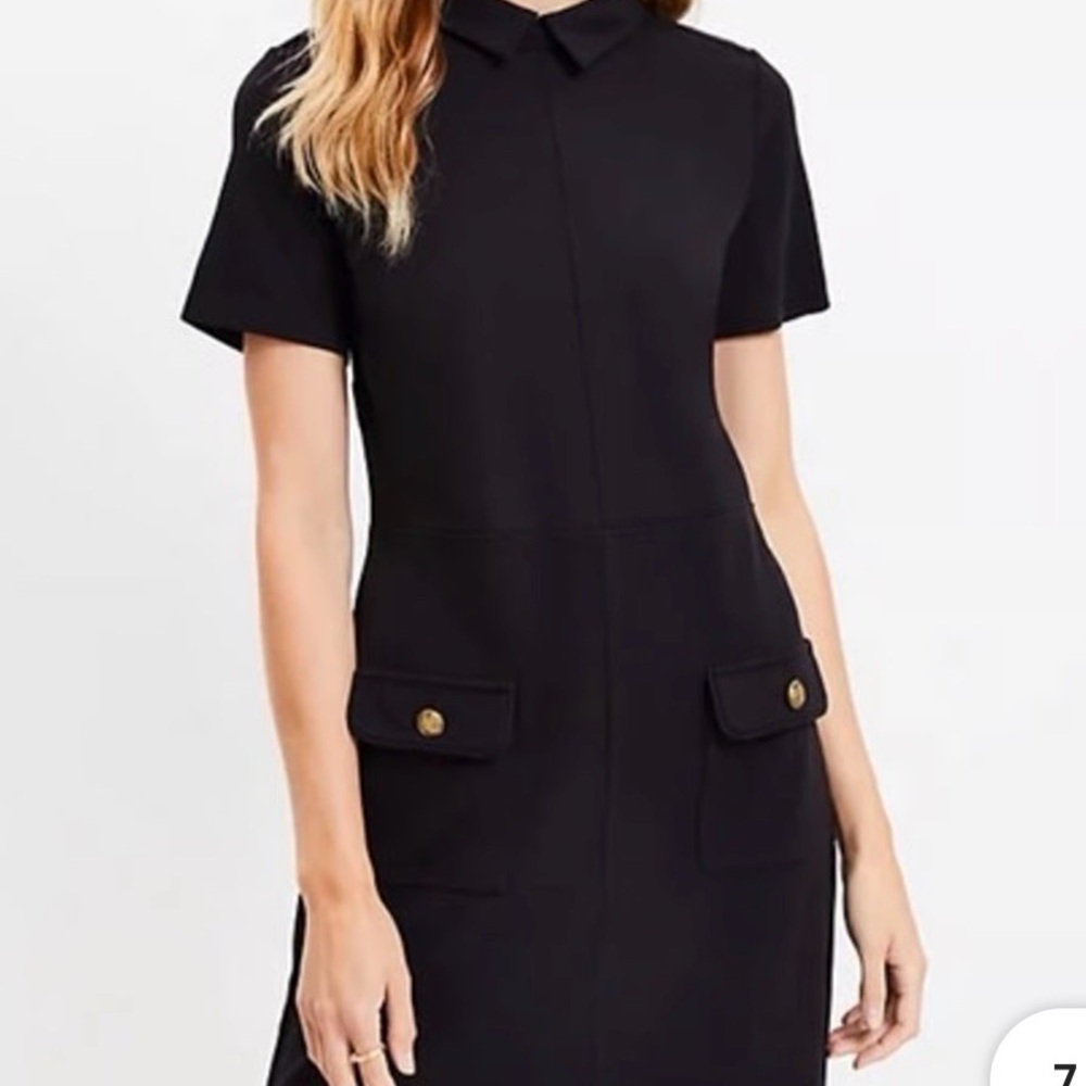LOFT Black Short-Sleeve Mini Dress with Front Flap Pockets